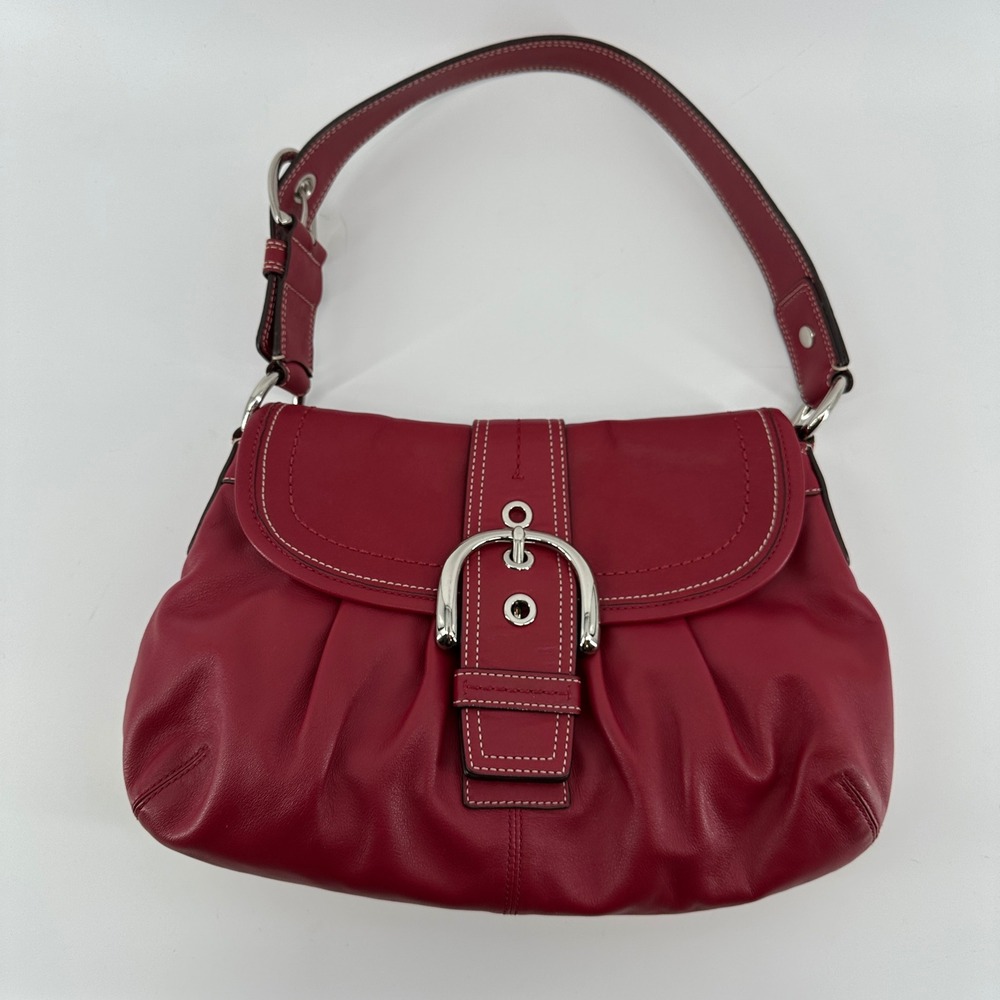 Coach Soho Pleated Flap Shoulder Bag Red Leather Buckle Y2K Vintage F15204 - Picture 2 of 13